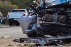 smashed-up truck after crash